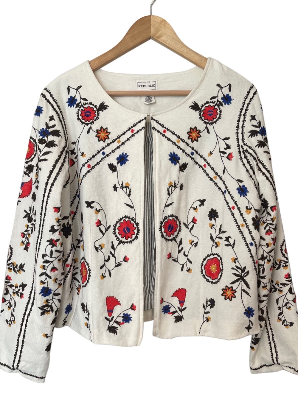 Size L - For The Republic Boho Embroidered Crop Jacket Cottagecore Folk